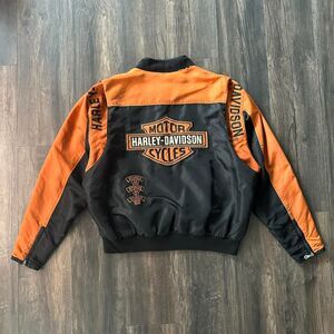 Vtg Harley Davidson Bomber Moto Jacket Sturgis Sz XL Full Zip Embroidered Nylon